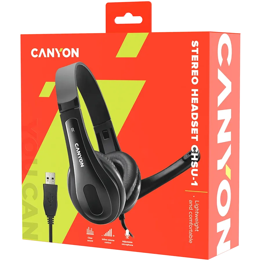 Слушалки Canyon PC CHSU-1 PC Mic USB 2m, черни