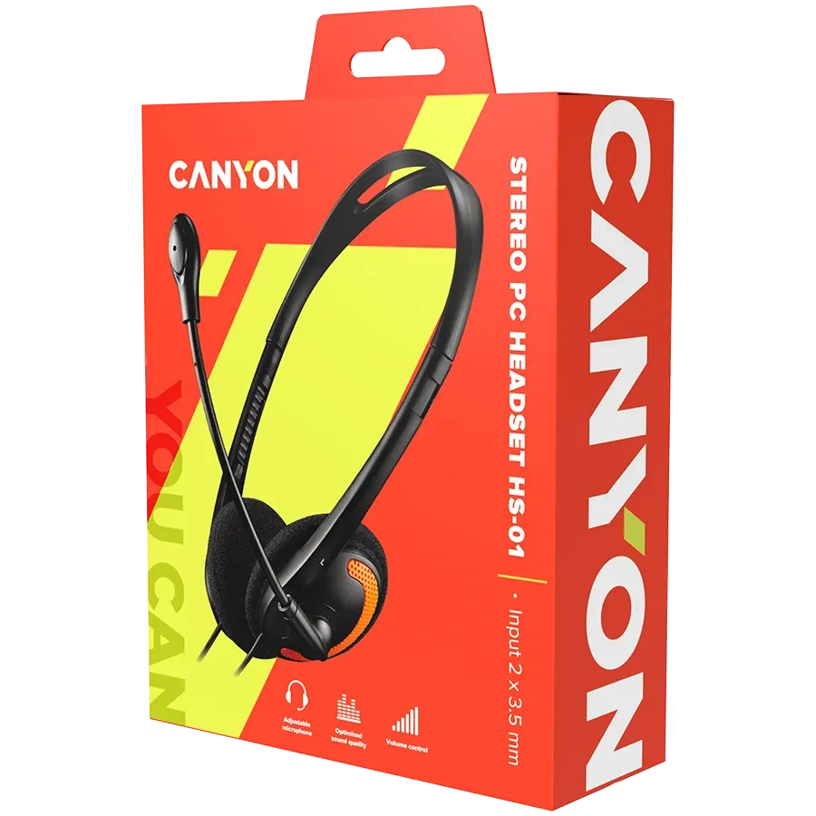 Слушалки Canyon PC HS-01 PC Mic Flat 1.8m Black, оранжеви