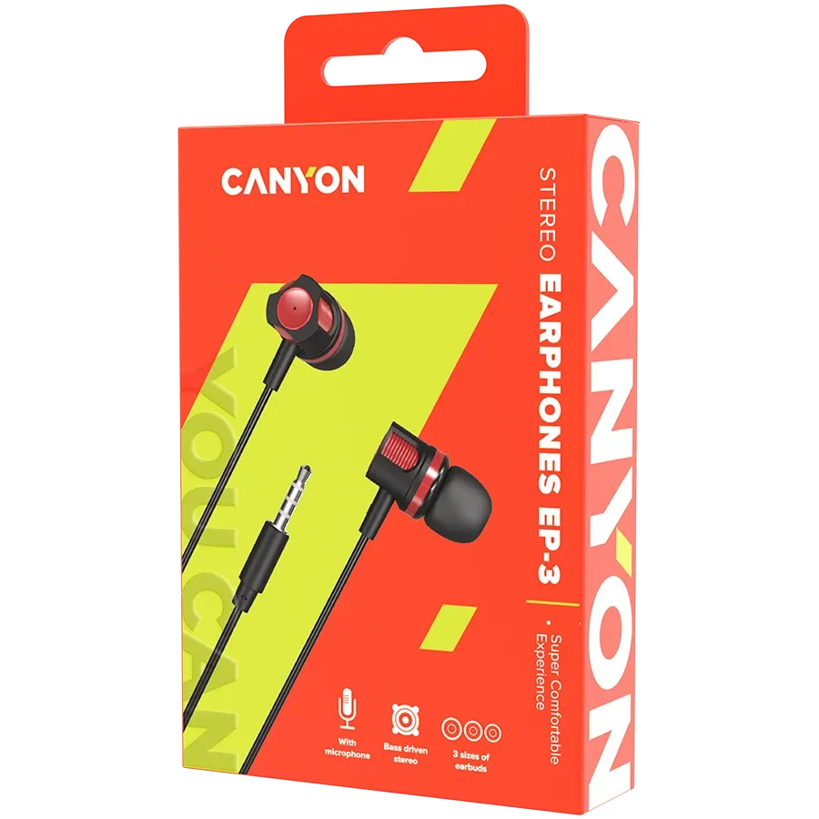 Слушалки Canyon Stereo earphones with microphone, 1.2M, червени