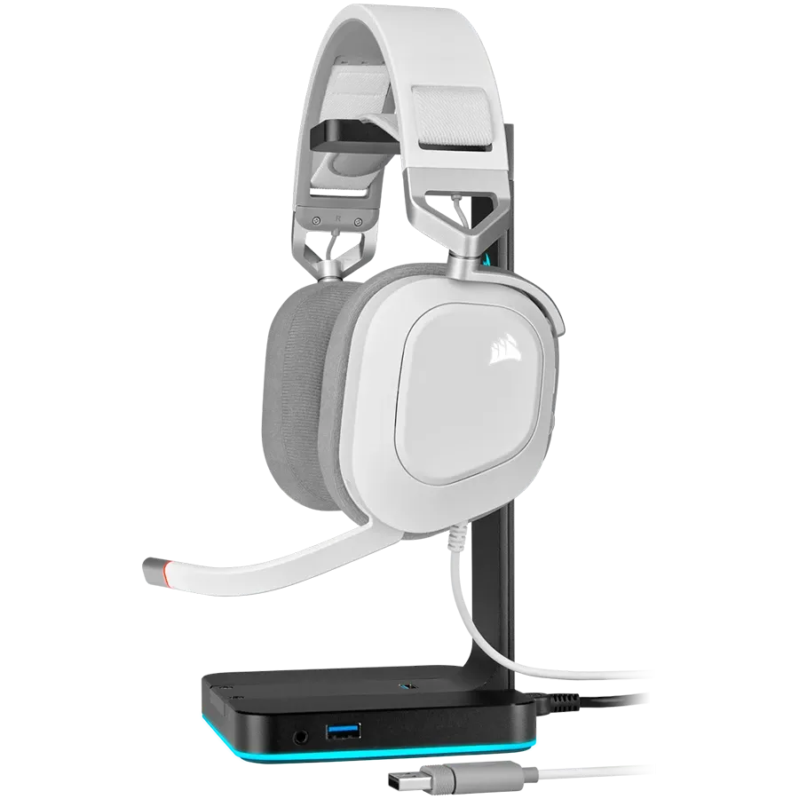 Геймърски слушалки Corsair HS80 RGB USB, EU, бяли