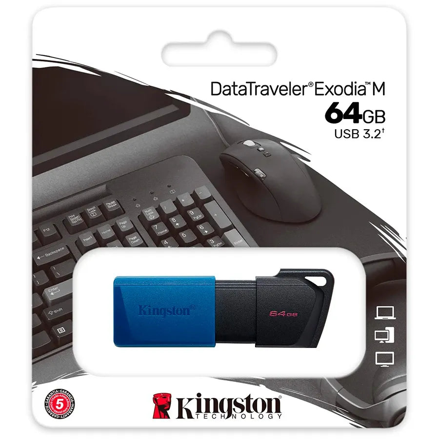 USB флаш памет Kingston 64GB USB3.2 Gen 1 DataTraveler Exodia M (Black +, синя