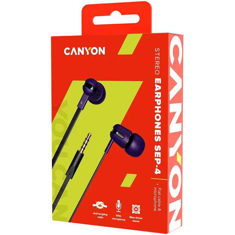 Слушалки Canyon SEP-4 Mic Flat 1.2m, лилави