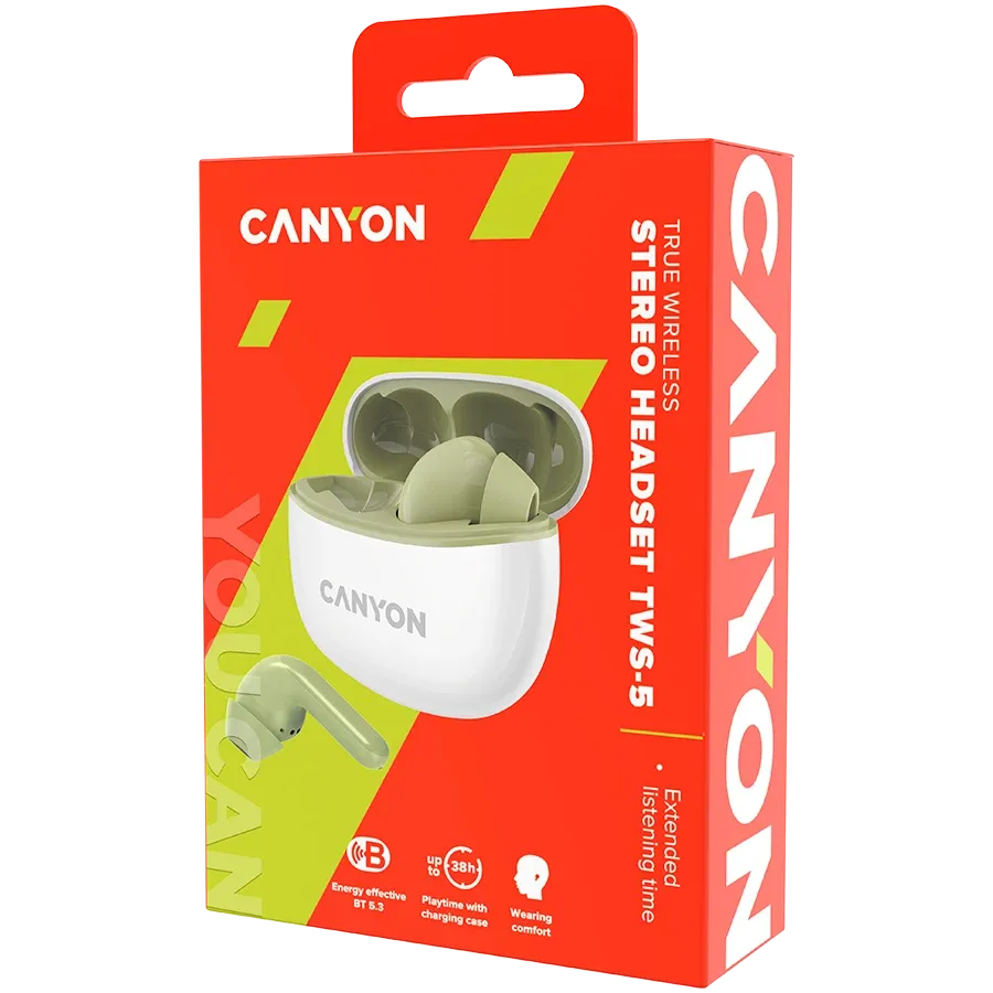 Безжични слушалки Canyon TWS-5, зелени