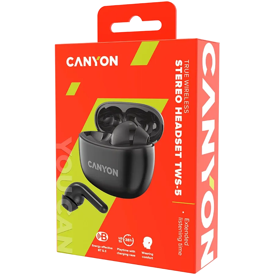 Безжични слушалки Canyon TWS-5, черни