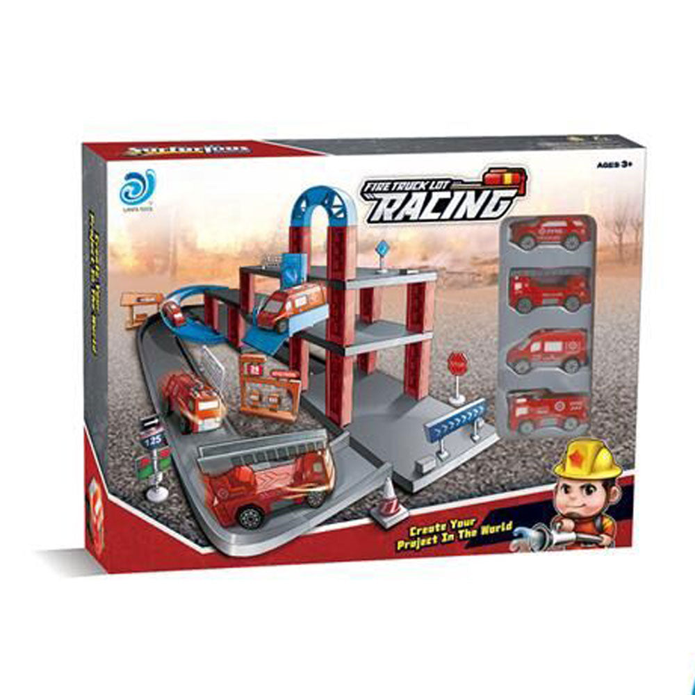 Паркинг гараж Fire Truck с асансьор и пожарни коли