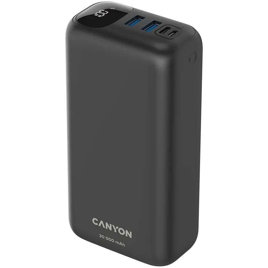 Външна батерия Canyon PB-301 LED 30000 mAh PD 20W QC 3.0, черна