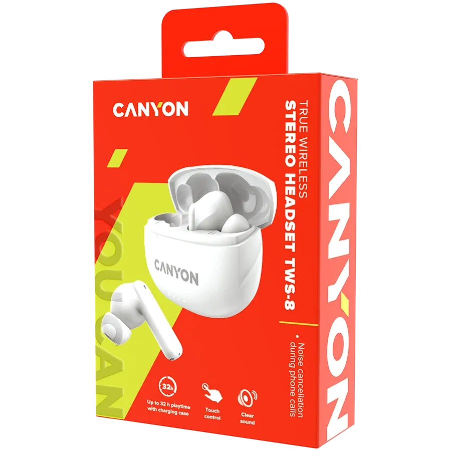Безжични слушалки Canyon TWS-8 ENC, бяли