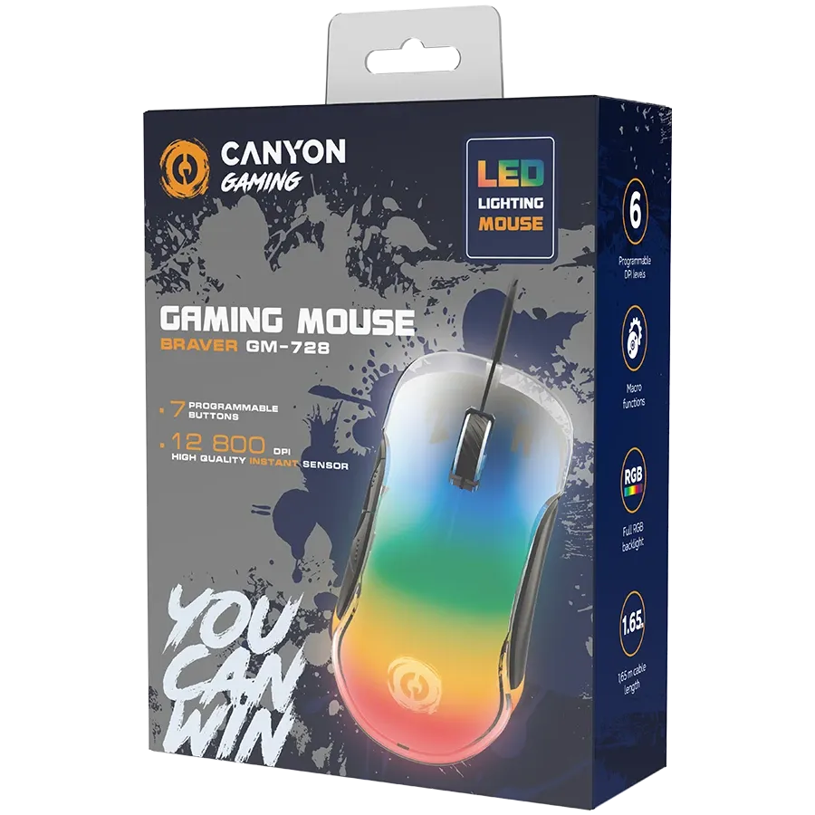 Геймърска мишка Canyon Braver GM-728 LED Crystal 7buttons Wired, черна