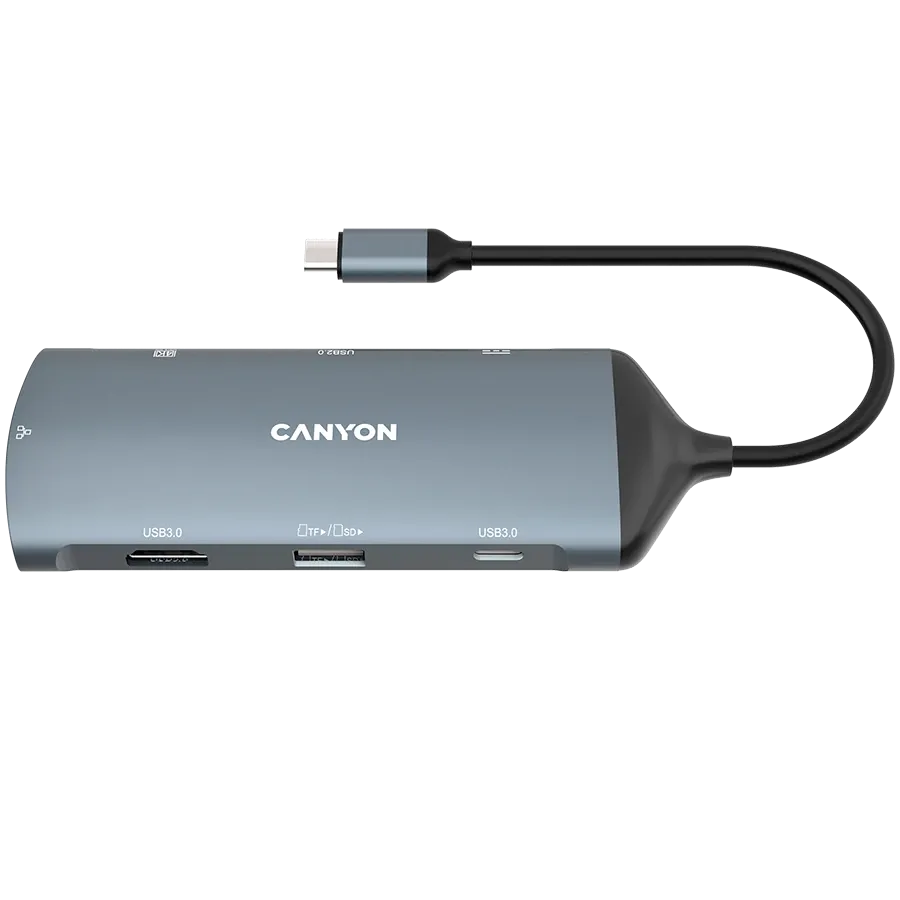 USB хъб Canyon hub DS-15 8in1 4k USB-C Dark, сив