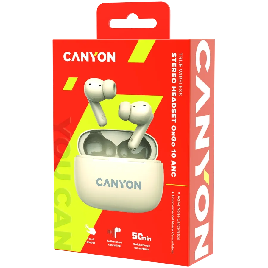 Безжични слушалки Canyon OnGo TWS-10 ANC+ENC, бежови
