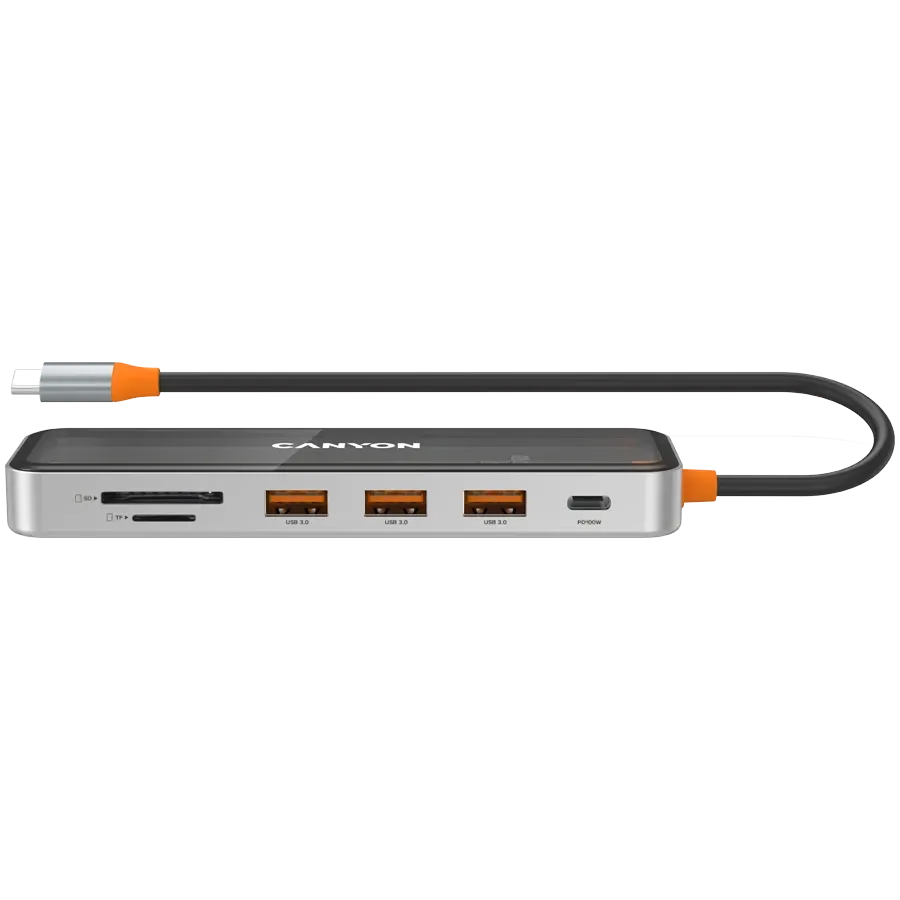 USB хъб Canyon hub DS-13 7in1 4k USB-C Transparent Space, сив