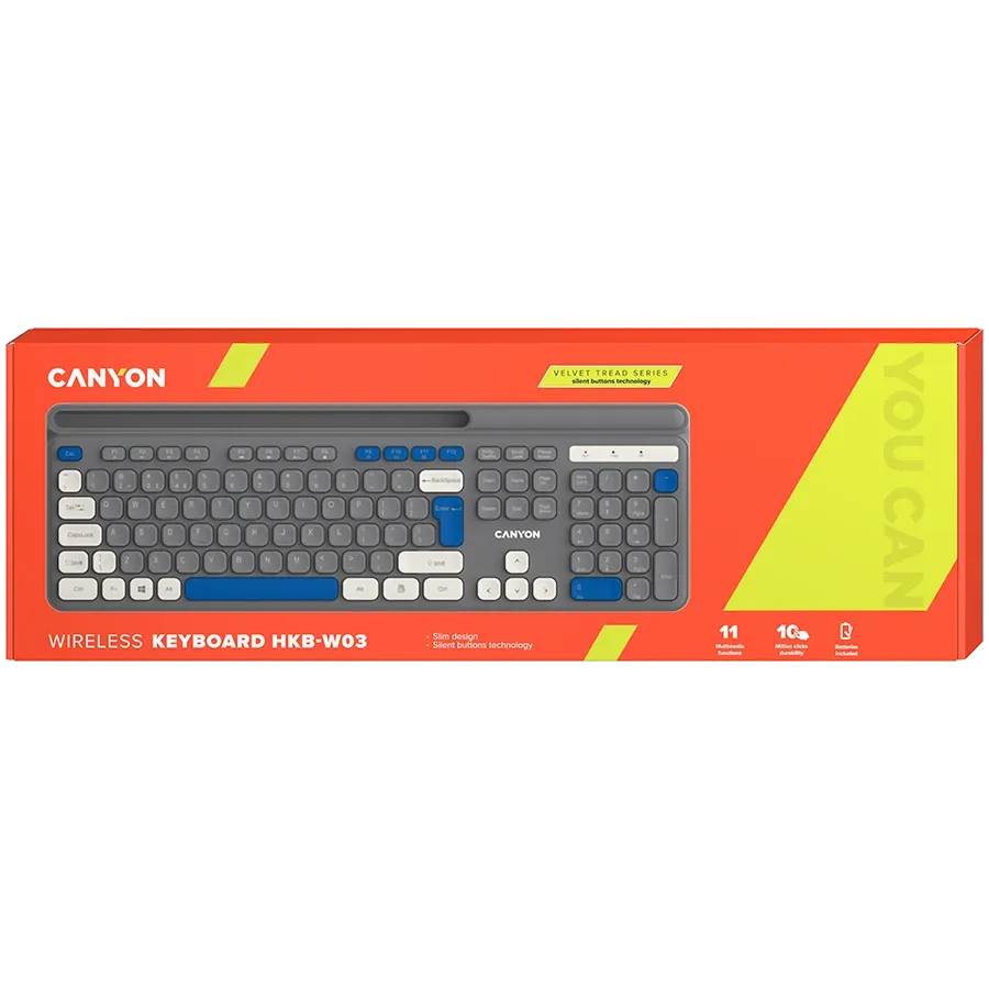Клавиатура Canyon HKB-W03 EN AAA Wireless, сива