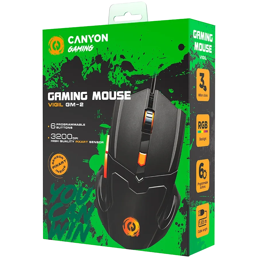 Геймърска мишка Canyon Vigil GM-2 RGB 6buttons Wired, черна