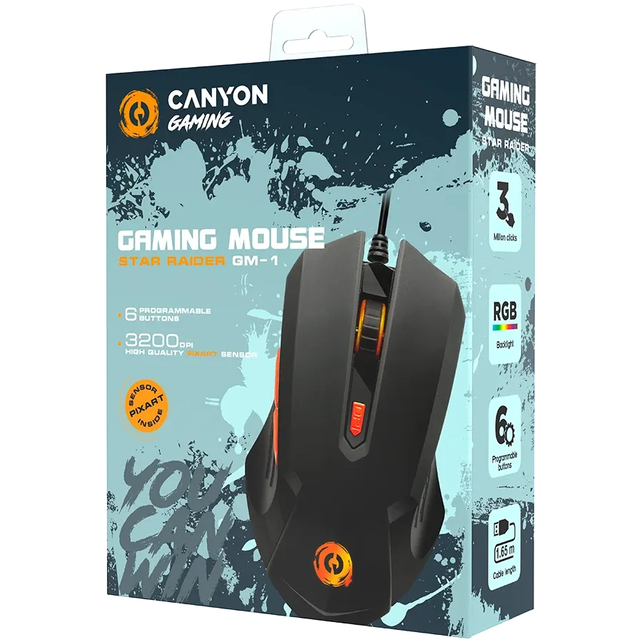 Геймърска мишка Canyon Star Raider GM-1 RGB 6buttons Wired, черна