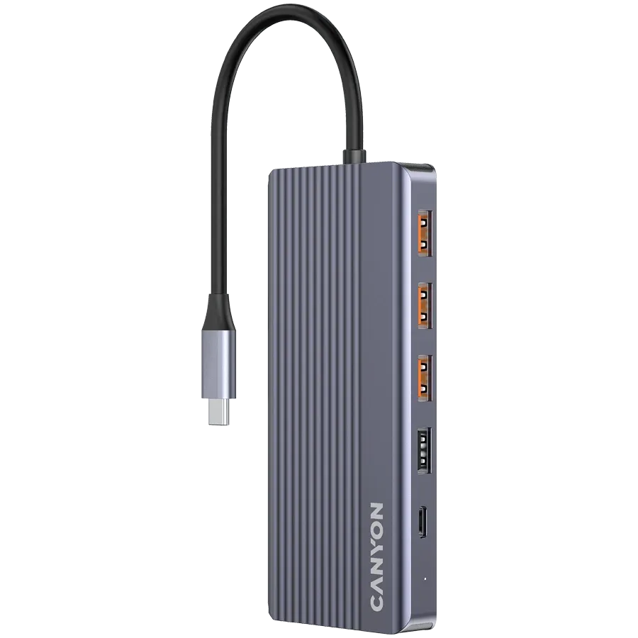 USB хъб Canyon hub DS-16 13in1 4k USB-C, сив
