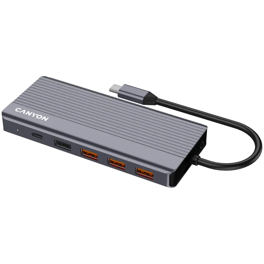 USB хъб Canyon hub DS-16 13in1 4k USB-C, сив