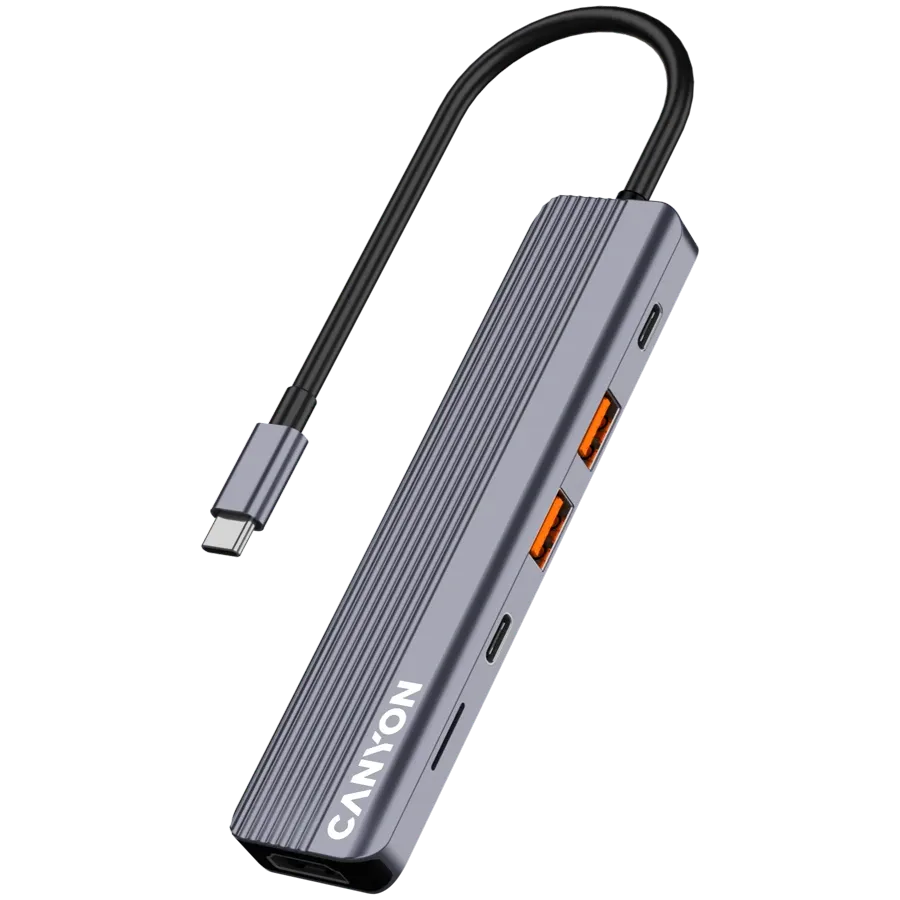 USB хъб Canyon hub DS-17 6in1 4k USB-C, сив
