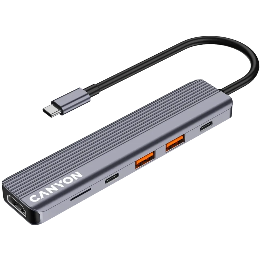 USB хъб Canyon hub DS-17 6in1 4k USB-C, сив