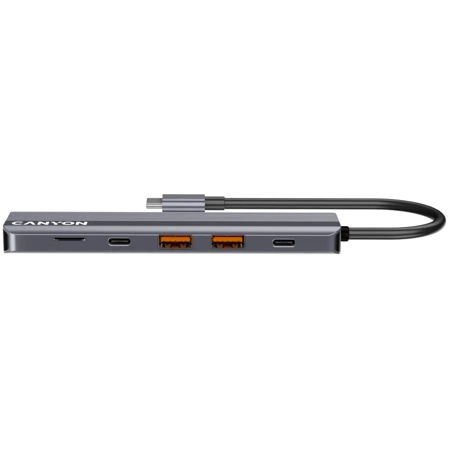 USB хъб Canyon hub DS-17 6in1 4k USB-C, сив