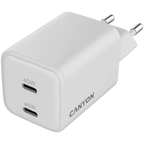 Зарядно устройство Canyon charger CU45CC GaN 45W 2xPD EU, бяло