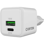 Зарядно устройство Canyon charger CU20AC GaN 20W 1xPD 1xQC EU, бяло