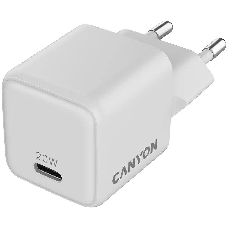 Зарядно устройство Canyon charger CU20C GaN 20W 1xPD EU, бяло