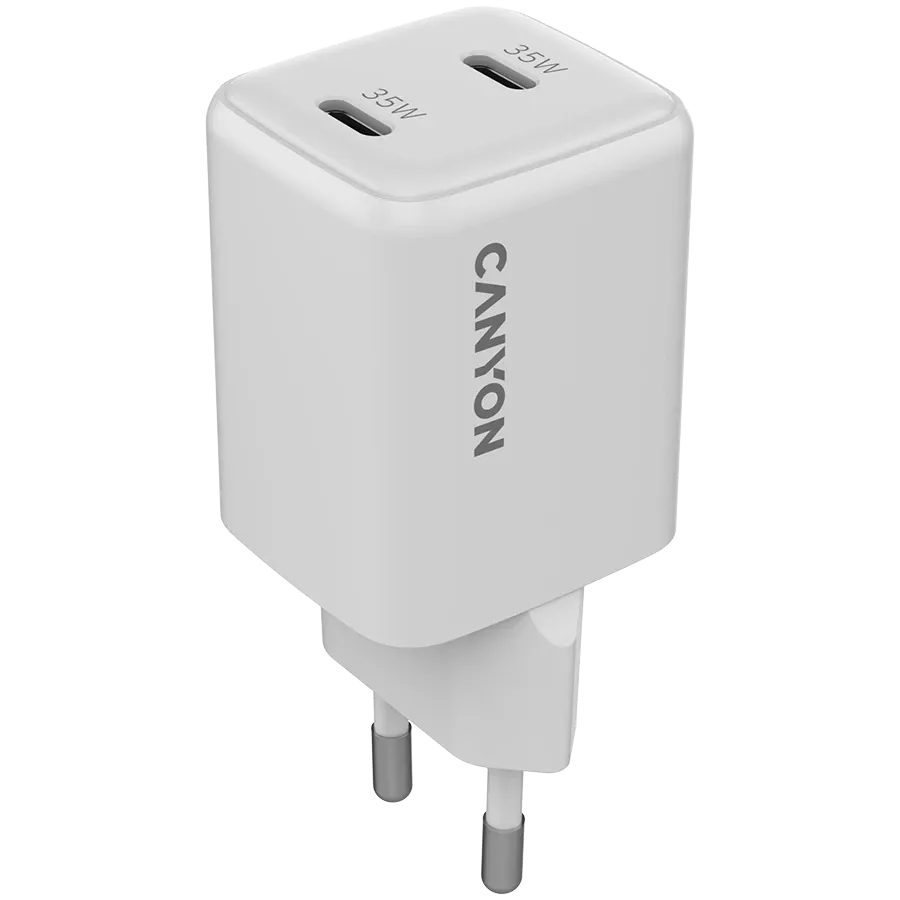 Зарядно устройство Canyon charger CU35CC GaN 35W 2xPD EU, бяло