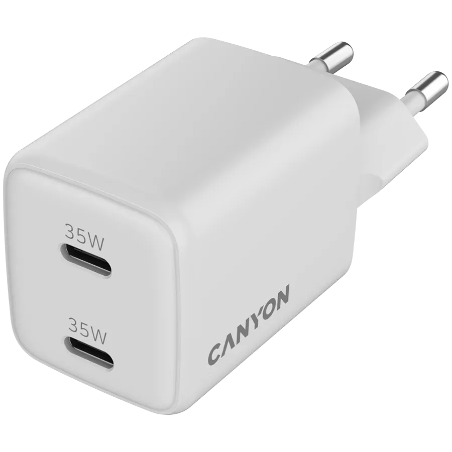 Зарядно устройство Canyon charger CU35CC GaN 35W 2xPD EU, бяло