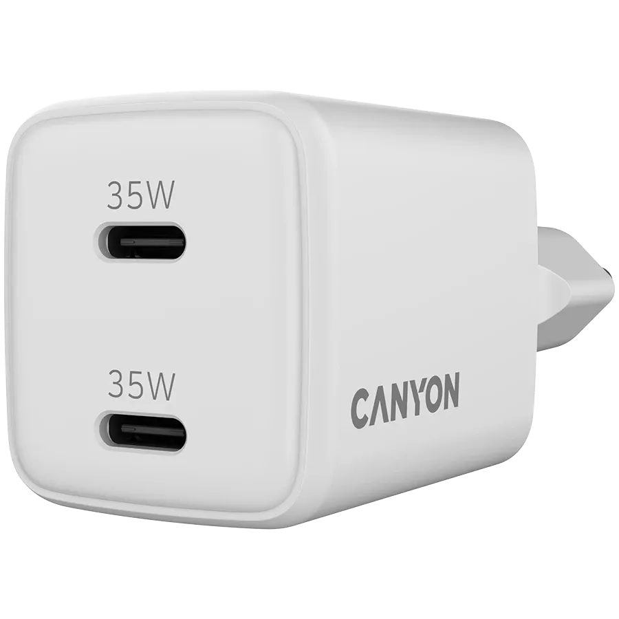Зарядно устройство Canyon charger CU35CC GaN 35W 2xPD EU, бяло