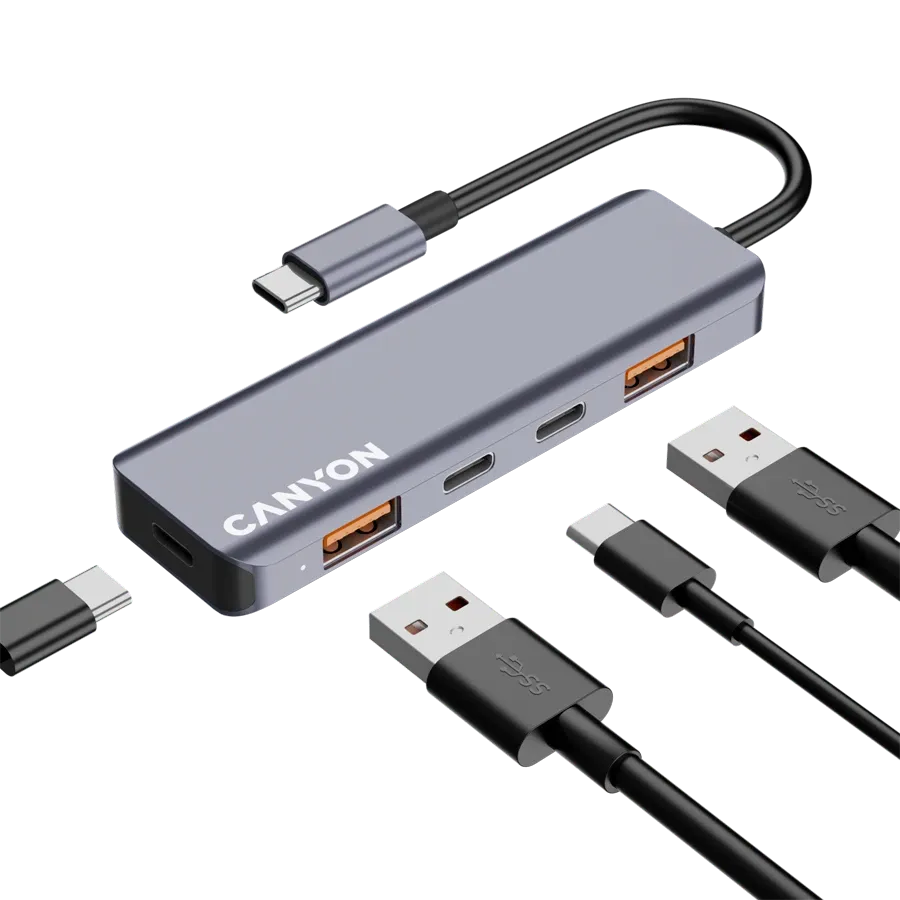 USB хъб Canyon hub DS-18 5in1 USB-C, сив