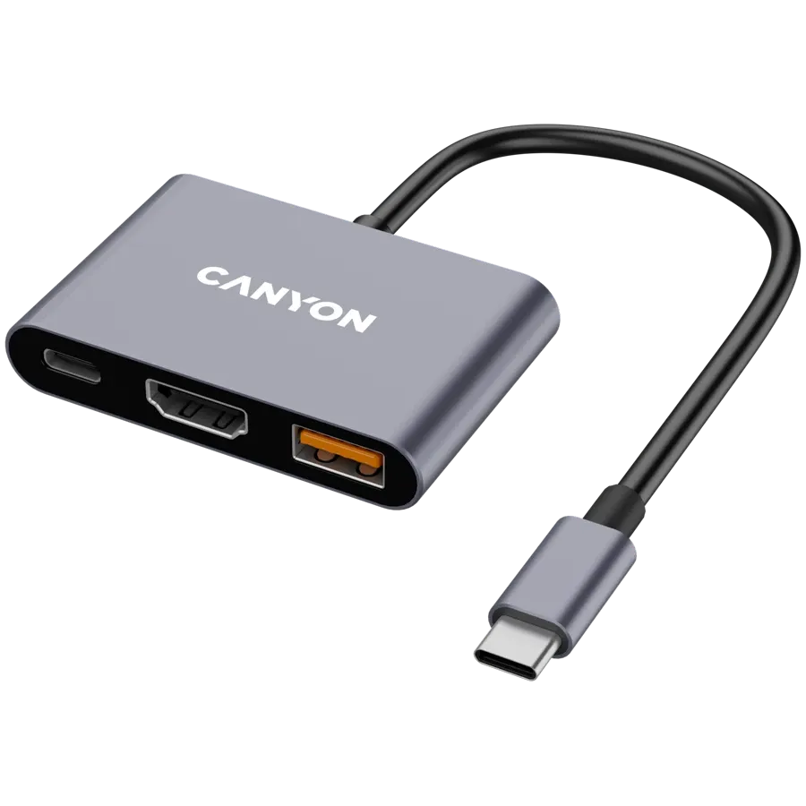 USB хъб Canyon hub DS-4 3in1 USB-C, сив