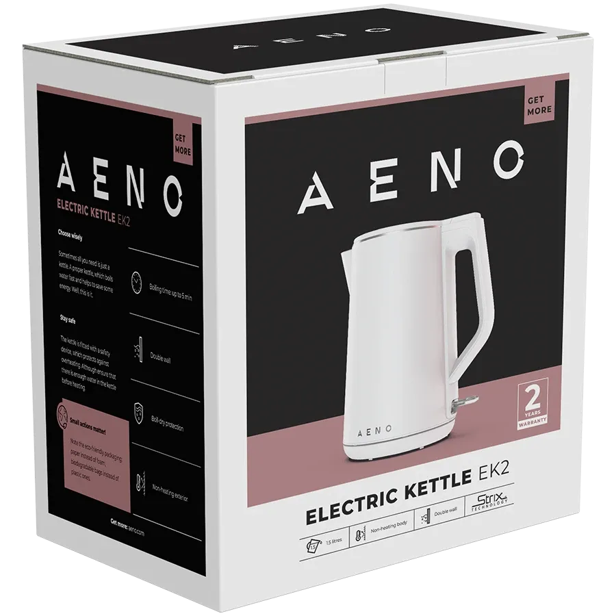 Електрическа кана AENO EK2, 1.5L, Strix, Double Walls, бяла