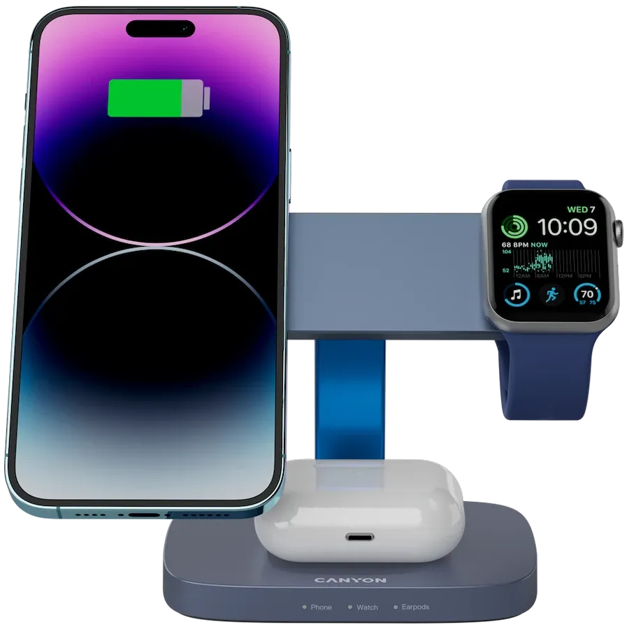 Безжично зарядно Canyon Hexagon 310 3in1 Тъмно сив/Син