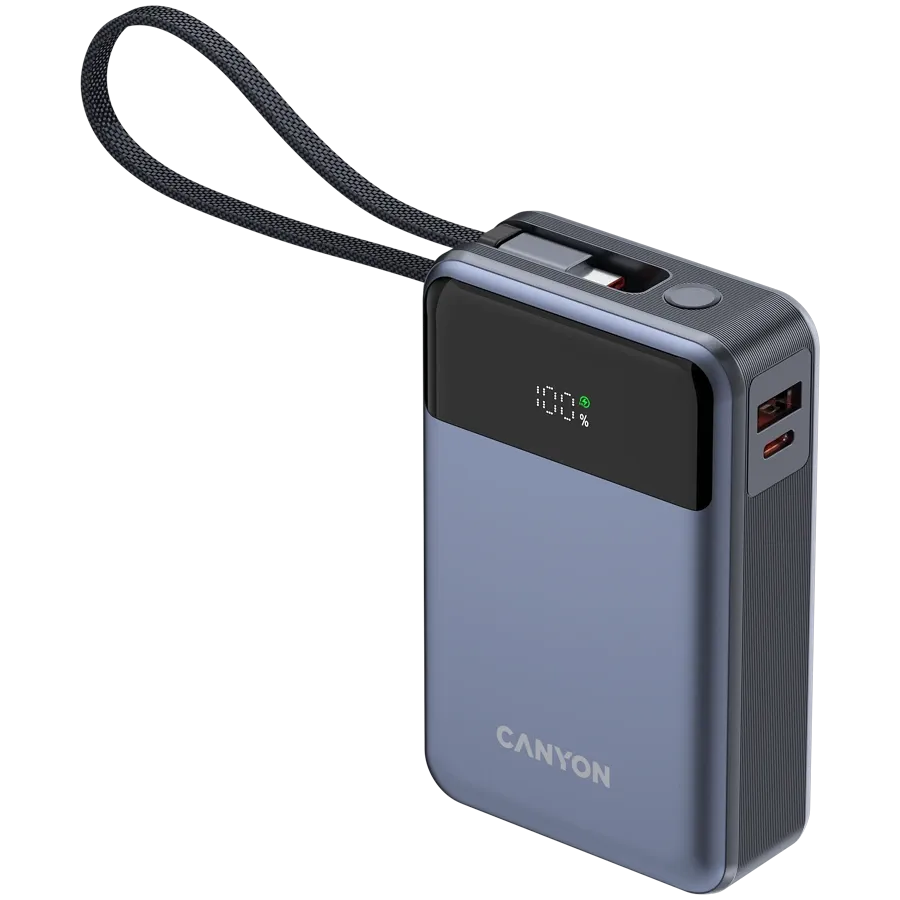 Външна батерия Canyon OnPower 600 built-in cable 20000 mAh PD65W Dark, сива