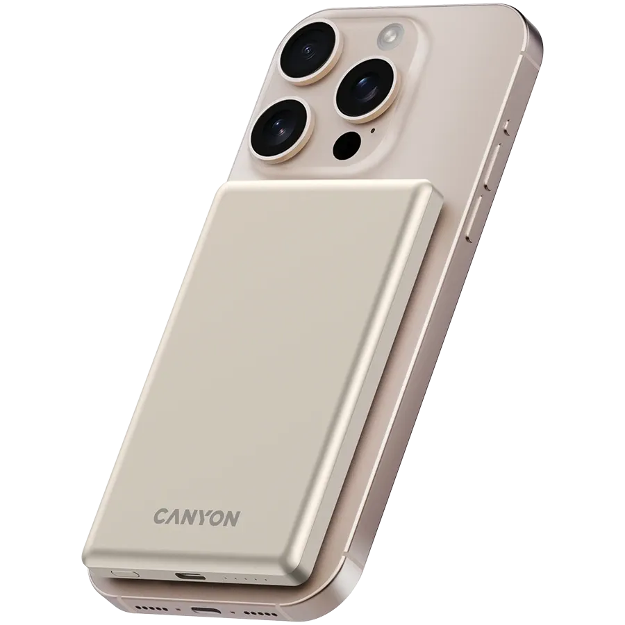Външна батерия Canyon OnPower 505 slim Magnetic 5000 mAh PD20W, бежова