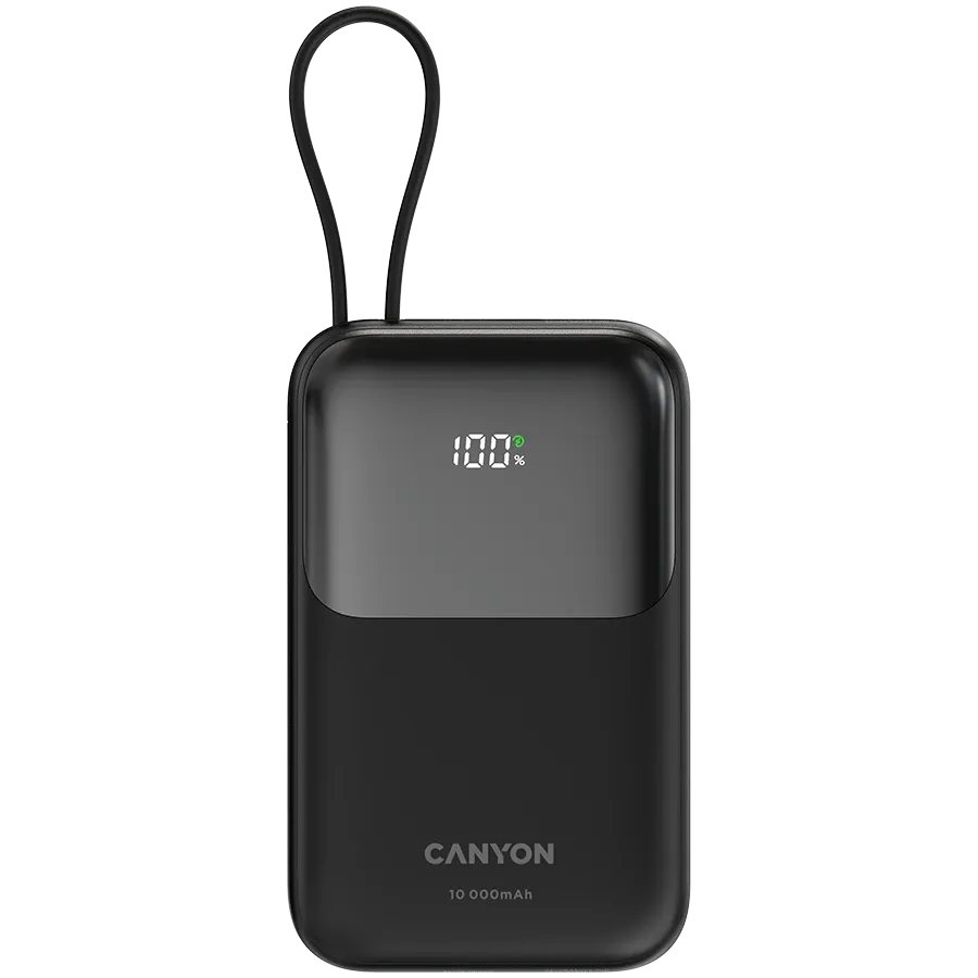 Външна батерия Canyon OnPower 101 built-in cable 10000 mAh PD22.5W, черна