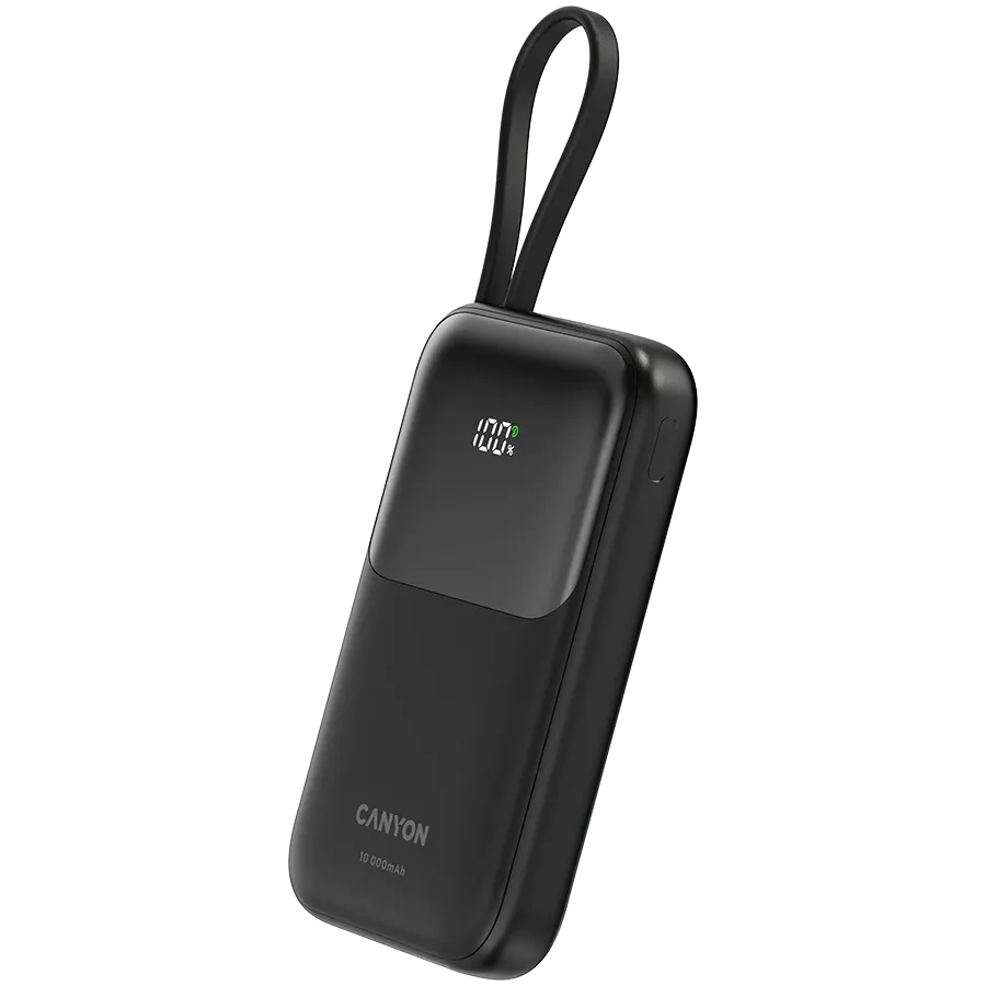 Външна батерия Canyon OnPower 101 built-in cable 10000 mAh PD22.5W, черна