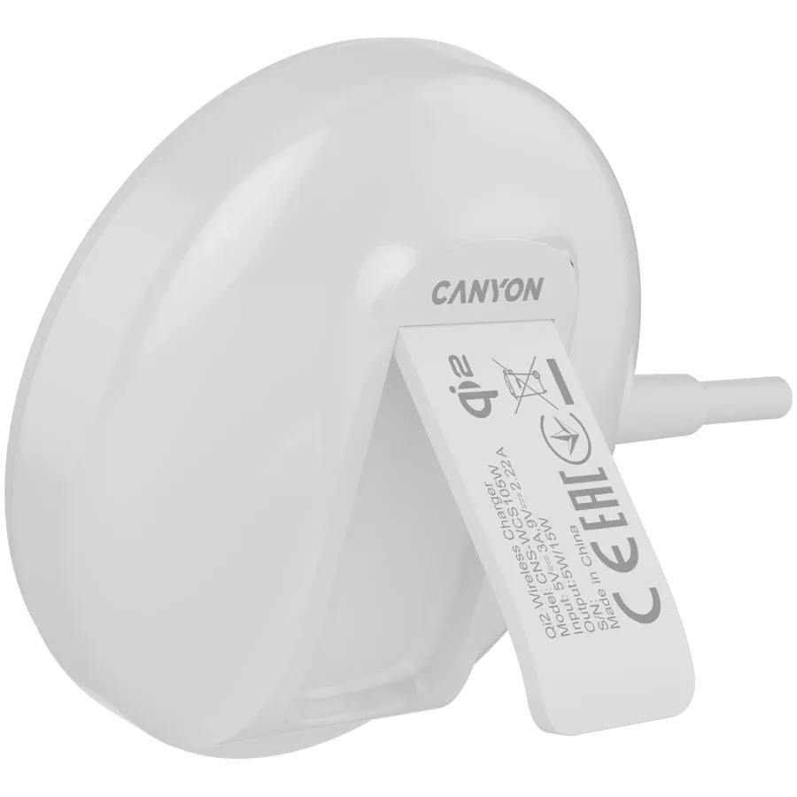 Безжично зарядно Canyon WS-105 15W Qi2, бяло