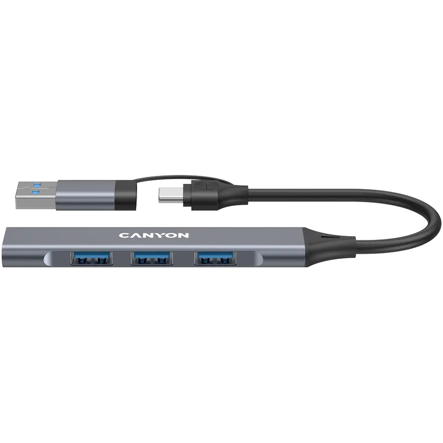 USB хъб Canyon hub DS-02 4in1 USB-A/C, сив