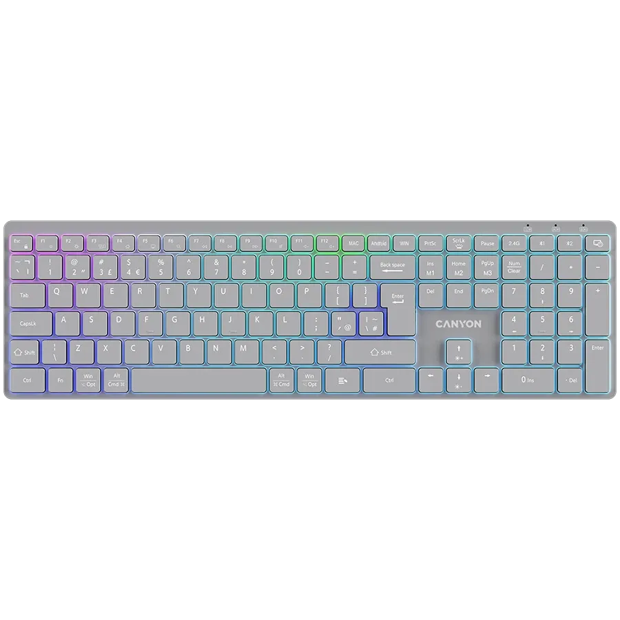 Клавиатура Canyon HKB-W11 UK/US RGB Dual Mode Wireless, сива