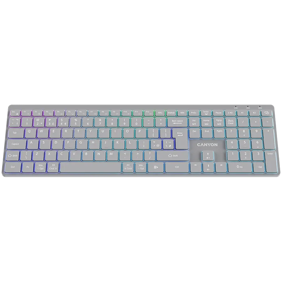 Клавиатура Canyon HKB-W11 UK/US RGB Dual Mode Wireless, сива