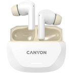 Безжични слушалки Canyon Hexagon 7 TWS ANC+ENC Wireless Charge White, бежови