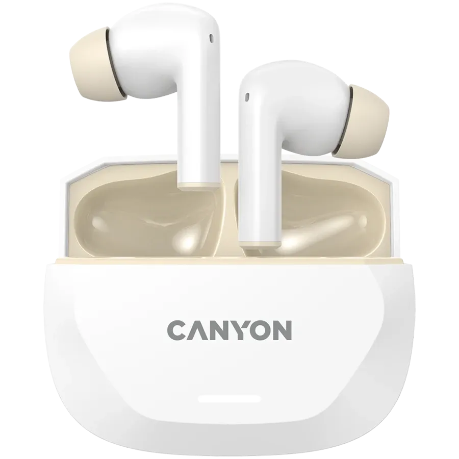 Безжични слушалки Canyon Hexagon 7 TWS ANC+ENC Wireless Charge White, бежови