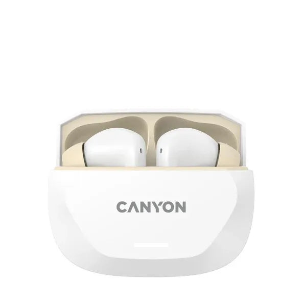 Безжични слушалки Canyon Hexagon 7 TWS ANC+ENC Wireless Charge White, бежови