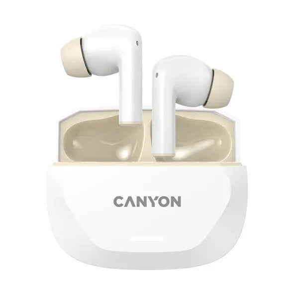 Безжични слушалки Canyon Hexagon 7 TWS ANC+ENC Wireless Charge White, бежови