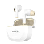 Безжични слушалки Canyon Hexagon 7 TWS ANC+ENC Wireless Charge White, бежови