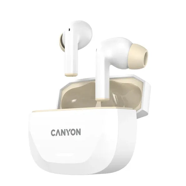 Безжични слушалки Canyon Hexagon 7 TWS ANC+ENC Wireless Charge White, бежови
