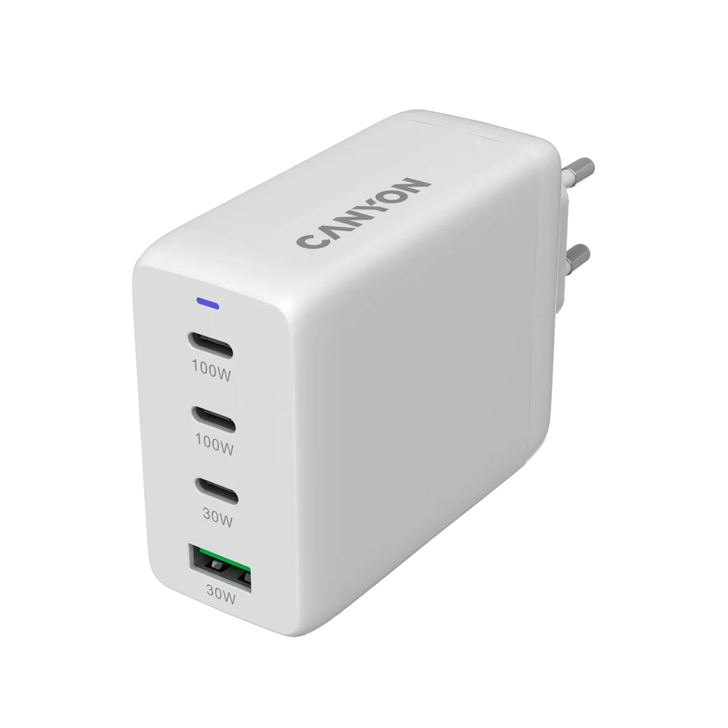 Зарядно устройство Canyon charger CU100ACC GaN 100W 3xPD 1xQC EU, бяло