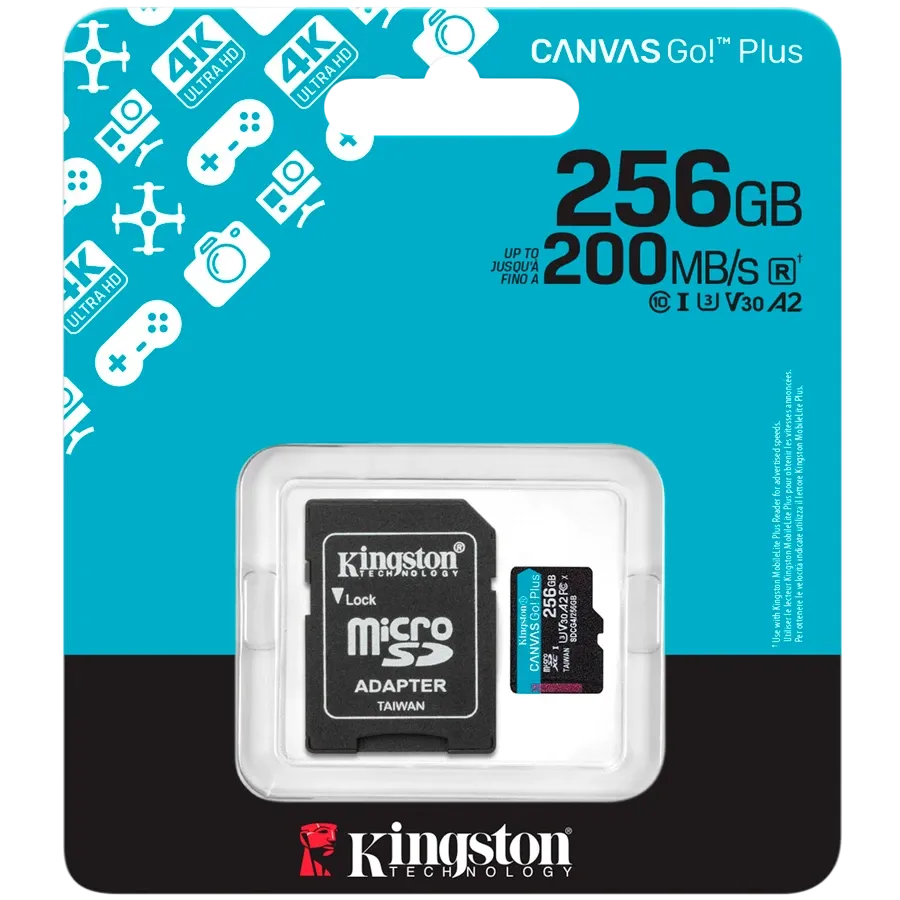 Карта памет Kingston 256GB microSDXC Canvas Go Plus Gen4 200MB/s A2 U3 V30 Card