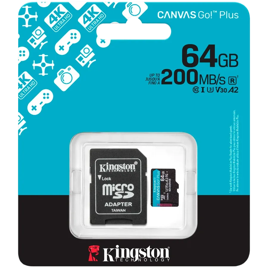 Карта памет Kingston 64GB microSDXC Canvas Go Plus Gen4 200MB/s A2 U3 V30 Card
